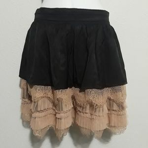 Forever 21 Black Formal Tiered Skirt with Peach Lace and Pleats 🖤